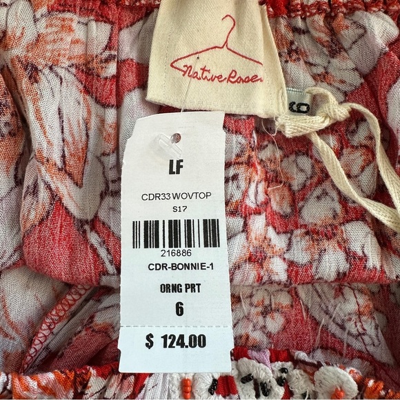 Native Rose Orange Floral Flutter Sleeve Crop Top Boho NWT 6 - Picture 5 of 6